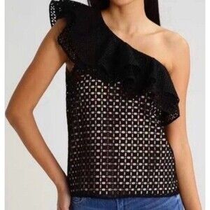 J Crew Black Nude One Shoulder Eyelet Blouse Size 00